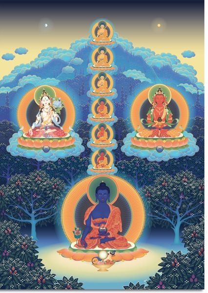 A4: Siete Budas de la Medicina con deidades de larga vida